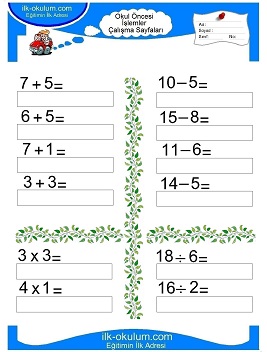 Çocuklar İçin toplam işlemi yaprak testleri 